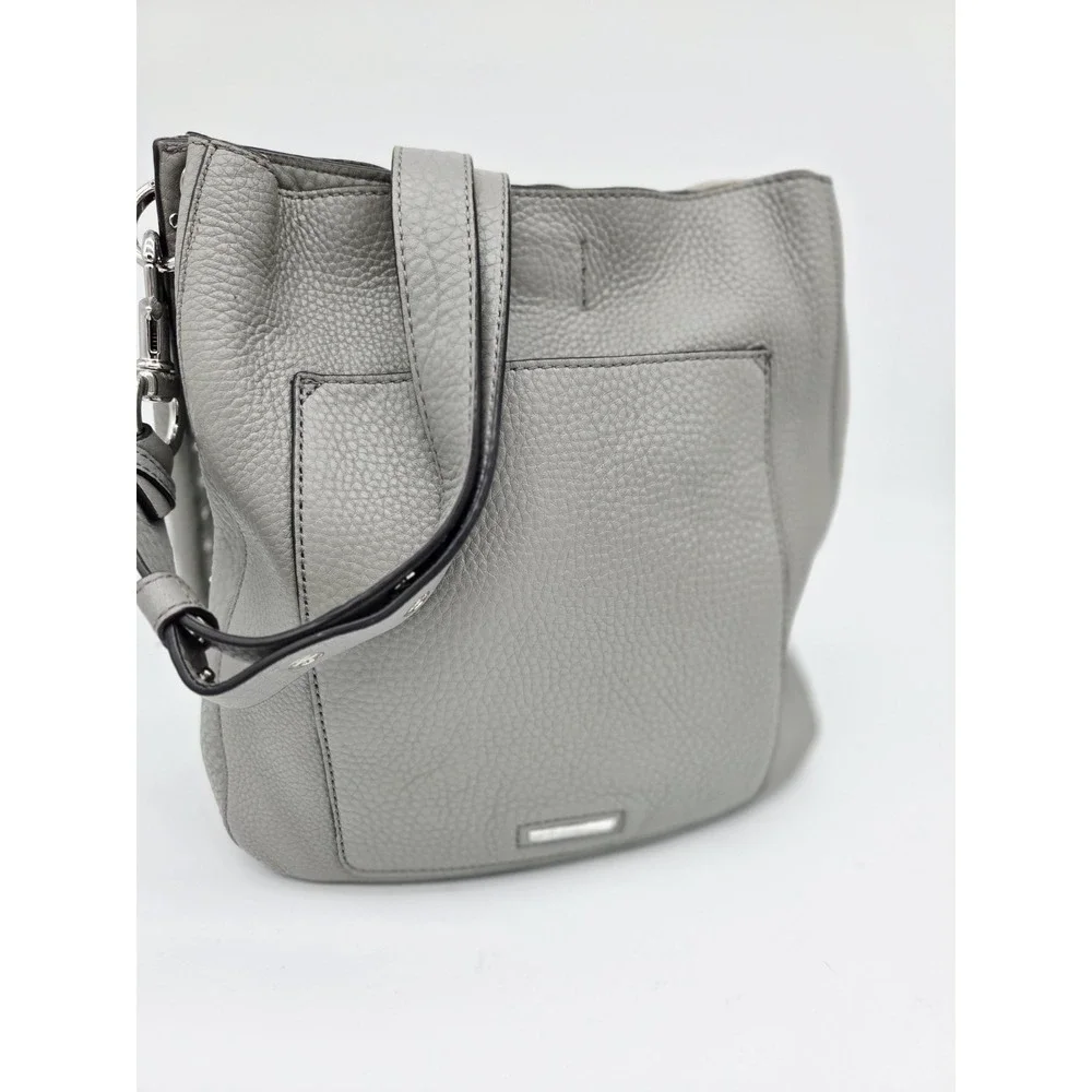 Rebecca Minkoff Bag Grey Leather‎ Silver Bucket Shoulder Pebbled Slouchy Soft